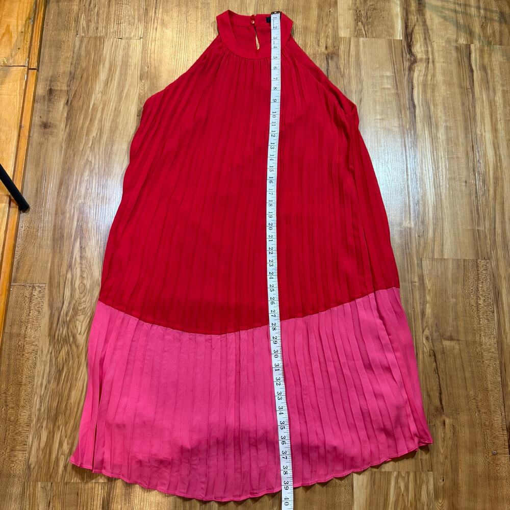 Strut and Bolt Pink and Red Pleated Colorblock Satin Halterneck Mini Dress M - Picture 3 of 7